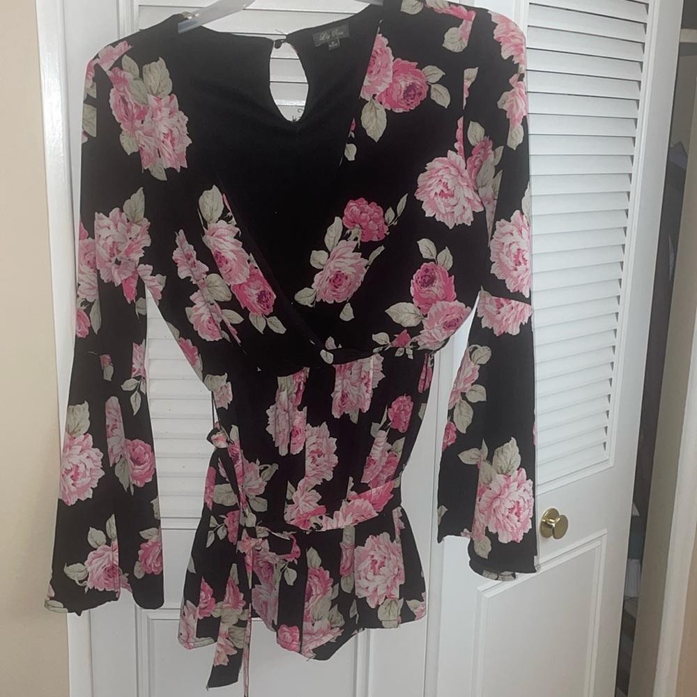 Black and pink floral romper